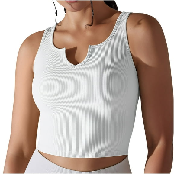 REORIAFEE Yoga Tank Tops for Women Sleeveless Tops V Neck Tanks Quick Dry Crop Shirts Solid Color Pullover Shapewear Wide Strap Vest Summer Going Out Fashion Clothing White