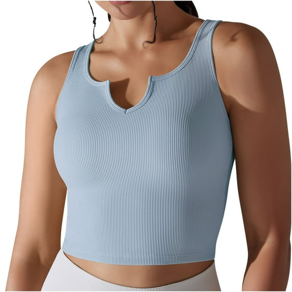 REORIAFEE Yoga Tank Tops for Women Sleeveless Tops V Neck Tanks Quick Dry Crop Shirts Solid Color Pullover Shapewear Wide Strap Vest Summer Going Out Fashion Clothing Blue