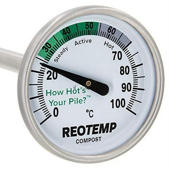 REOTEMP Backyard Compost Thermometer - 20 Inch Stem, with Composting Instructions (Celsius)