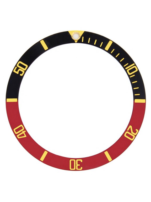 Replacement Bezel Insert Black/Red With Gold Font, 50mm, Compatible With Watch 36.50mm x 30.40mm