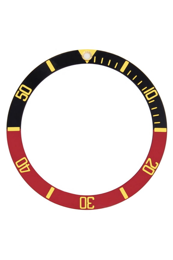 REPLACEMENT BEZEL INSERT BLACK/RED WITH GOLD FONT FOR WATCH 36.50MM X 30.40MM