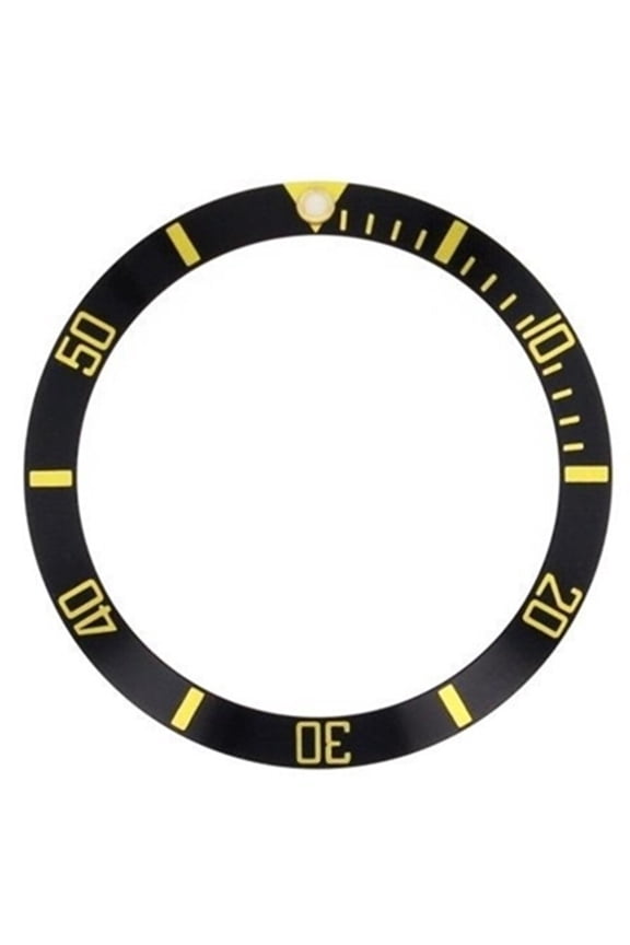 REPLACEMENT BEZEL INSERT BLACK WITH GOLD FONT FOR WATCH 36.90MM X 30.80MM