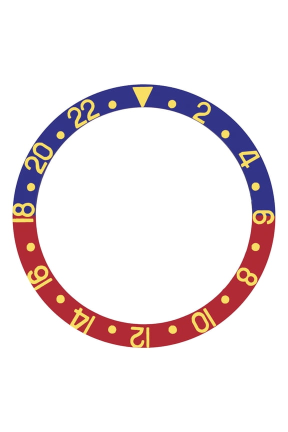 REPLACEMENT BEZEL INSERT BLUE/RED PEPSI WITH GOLD FONT FOR WATCH 37.70MM X 30.70