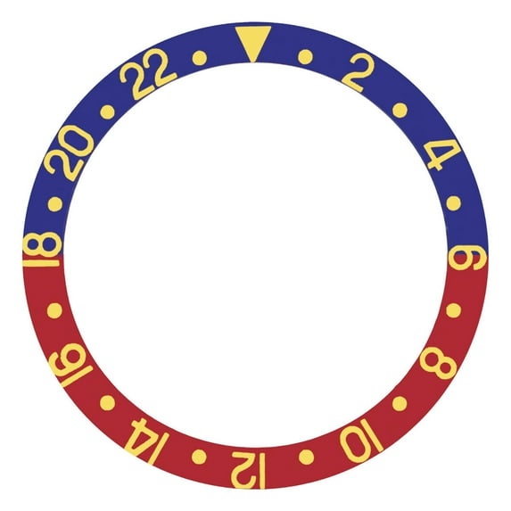 REPLACEMENT BEZEL INSERT BLUE/RED PEPSI WITH GOLD FONT FOR WATCH 37.70MM X 30.70