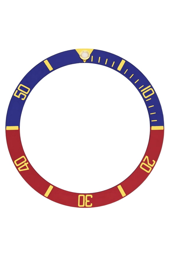 REPLACEMENT BEZEL INSERT BLUE/RED PESPSI GOLD FONT FOR WATCH 36.50MM X 30.40MM