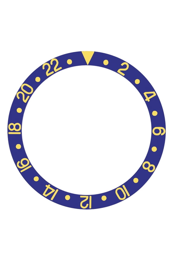 REPLACEMENT BEZEL INSERT BLUE WITH GOLD FONT FOR WATCH 37.70MM X 30.70MM