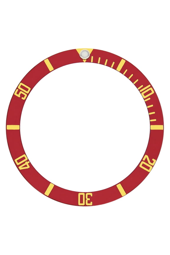 REPLACEMENT BEZEL INSERT FOR WATCH RED WITH GOLD FONT 37.60MM X 30.70MM