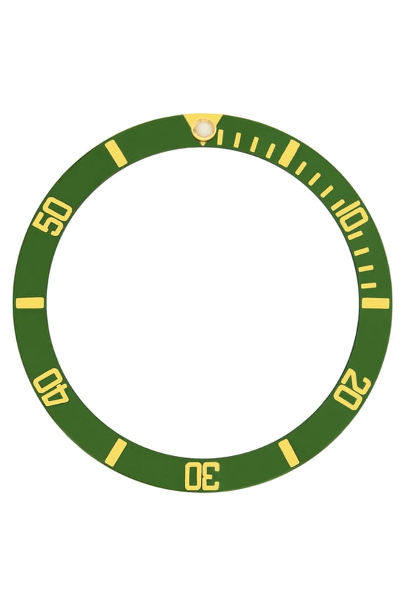 REPLACEMENT BEZEL INSERT GREEN WITH GOLD FONT FOR WATCH 37.40MM X 30.70MM