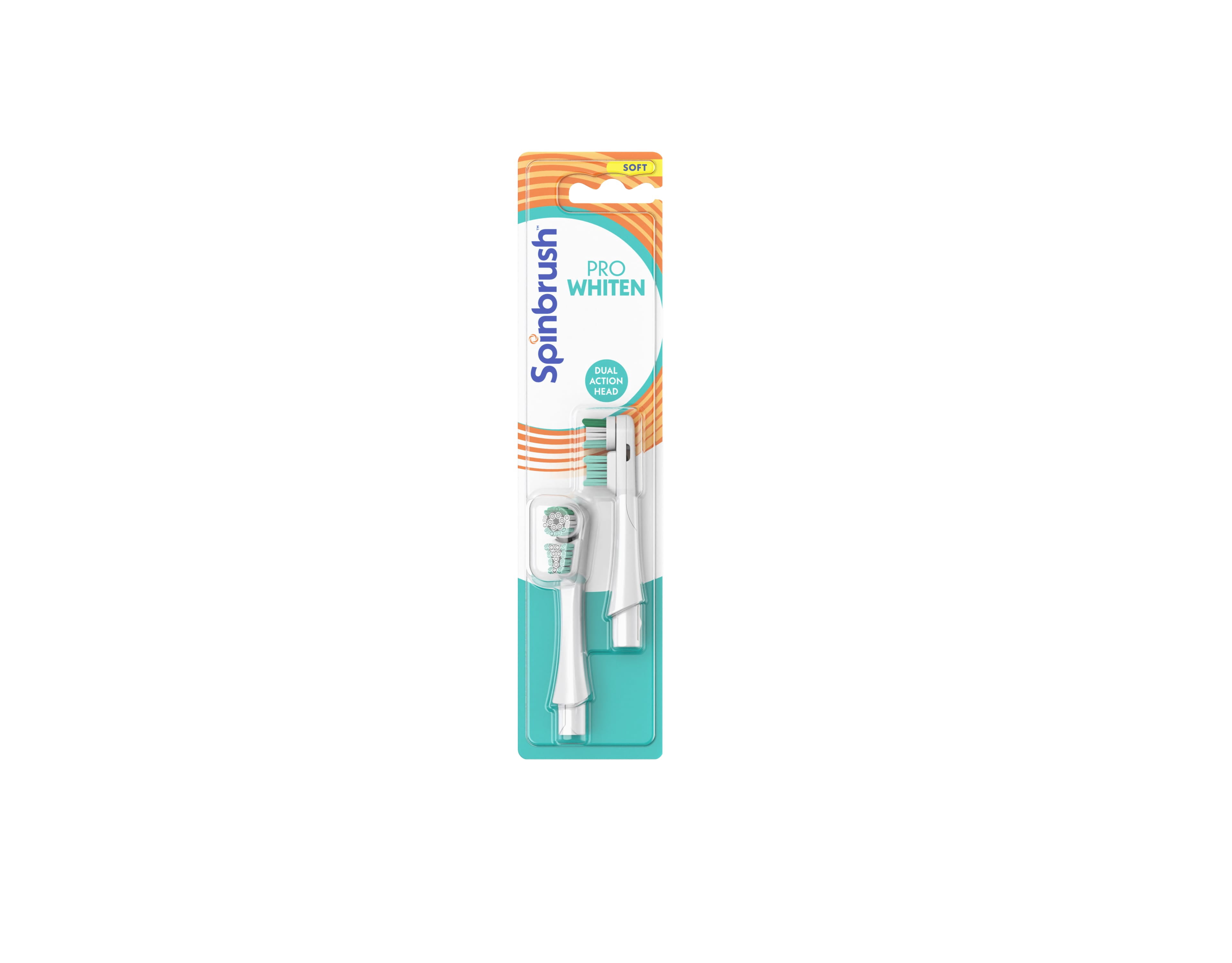Spinbrush Pro Whiten Replacement Heads, Battery Powered Electric Toothbrush Refills, Soft Bristles, 2 Count