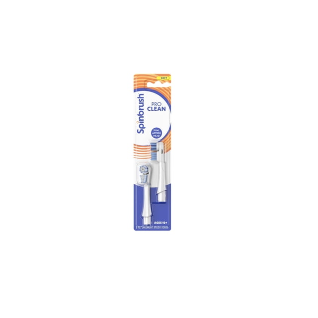 Spinbrush Pro Clean Replacement Heads, Battery Powered Electric Toothbrush Refills, Soft Bristles, 2 Count