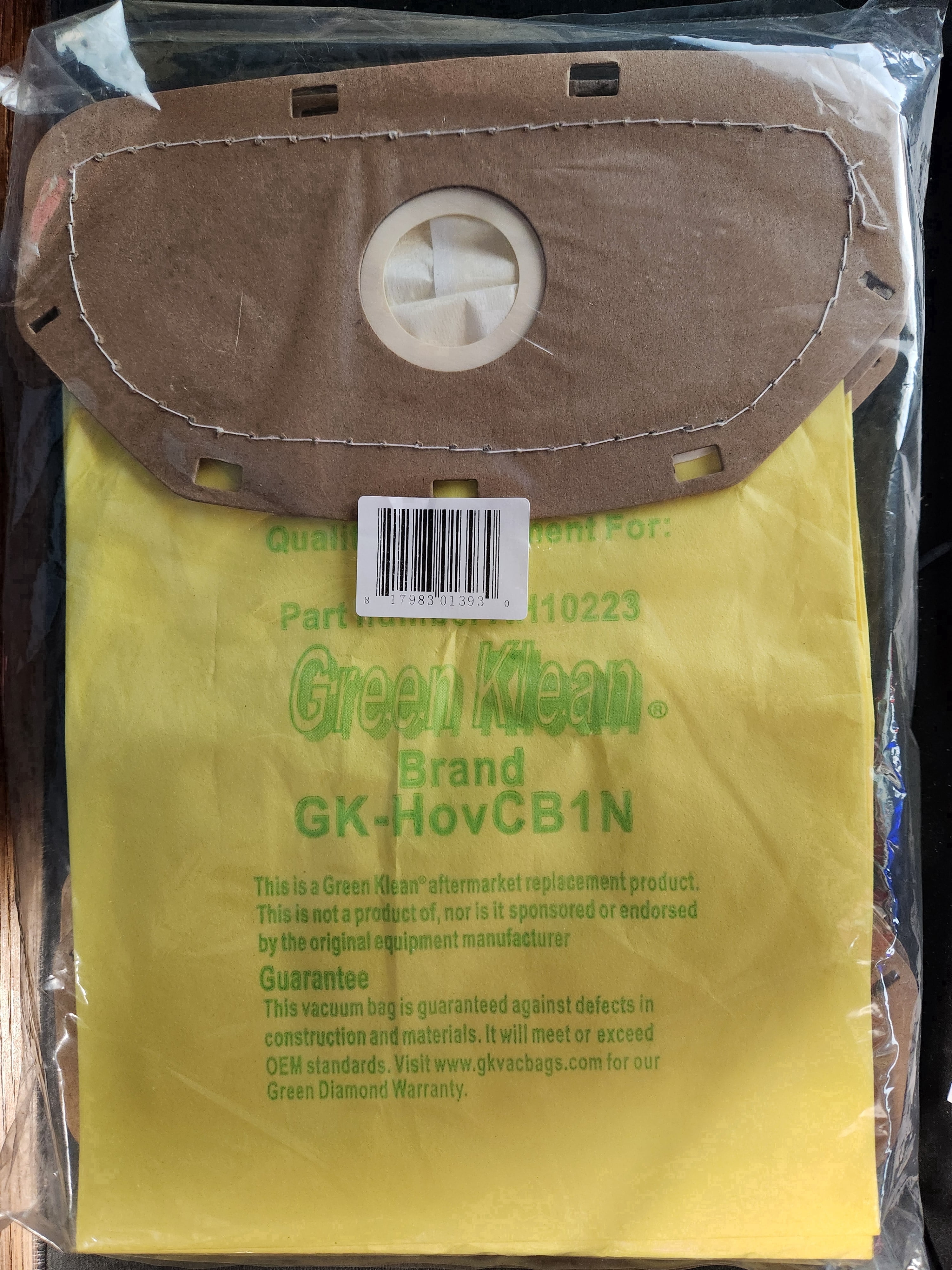 REPLACEMENT HOOVER VACUUM BAGS TYPE CB1N BY GREEN KLEAN
