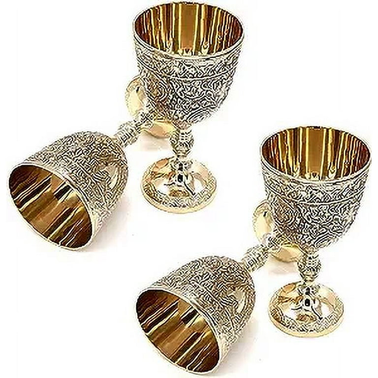 REPLICARTZ Chalice Brass Wine Goblet Vintage Handmade King's Royal fantasy  Embossed wine glasses Cup wedding & Gothic 7 Oz 6-inch with Classic Packing  (4) 