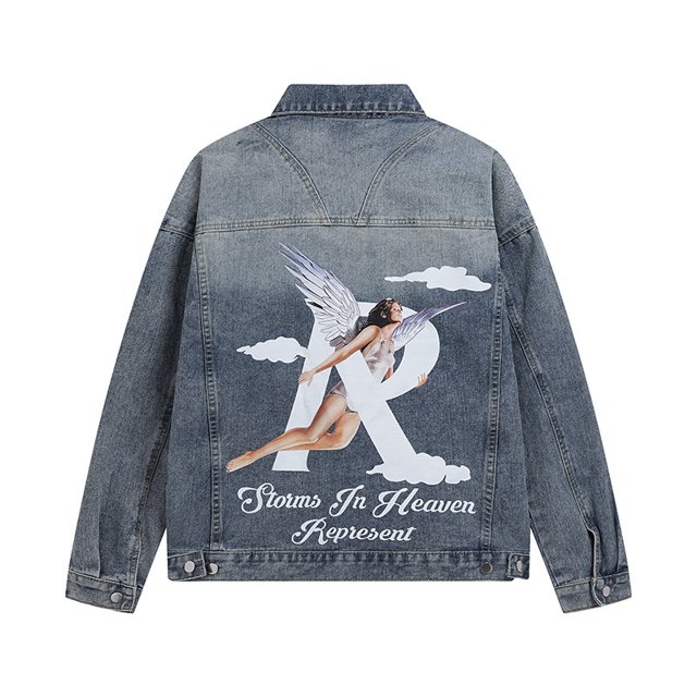 REPRESENT Denim Angel R washed distressed jacket men's and women's high