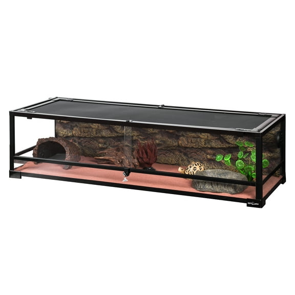 REPTI-ZOO 47 Gallon Reptile Large Terrarium Upgrade Glass Front Opening Tank Sliding Door with Screen Ventilation Reptile Terrarium About 48" x 18" x 12.6"(Knock-Down)
