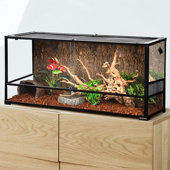 REPTI ZOO 90Gallon Reptile Large Terrarium Upgrade Glass Front Opening Tank Sliding Door with Screen Ventilation Reptile Terrarium About 48" x 18" x 24"(Knock-Down)