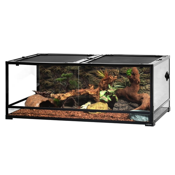 REPTI ZOO 90Gallon Reptile Large Terrarium Upgrade Glass Front Opening Tank Sliding Door with Screen Ventilation Reptile Terrarium About 48" x 24" x 18"(Knock-Down)