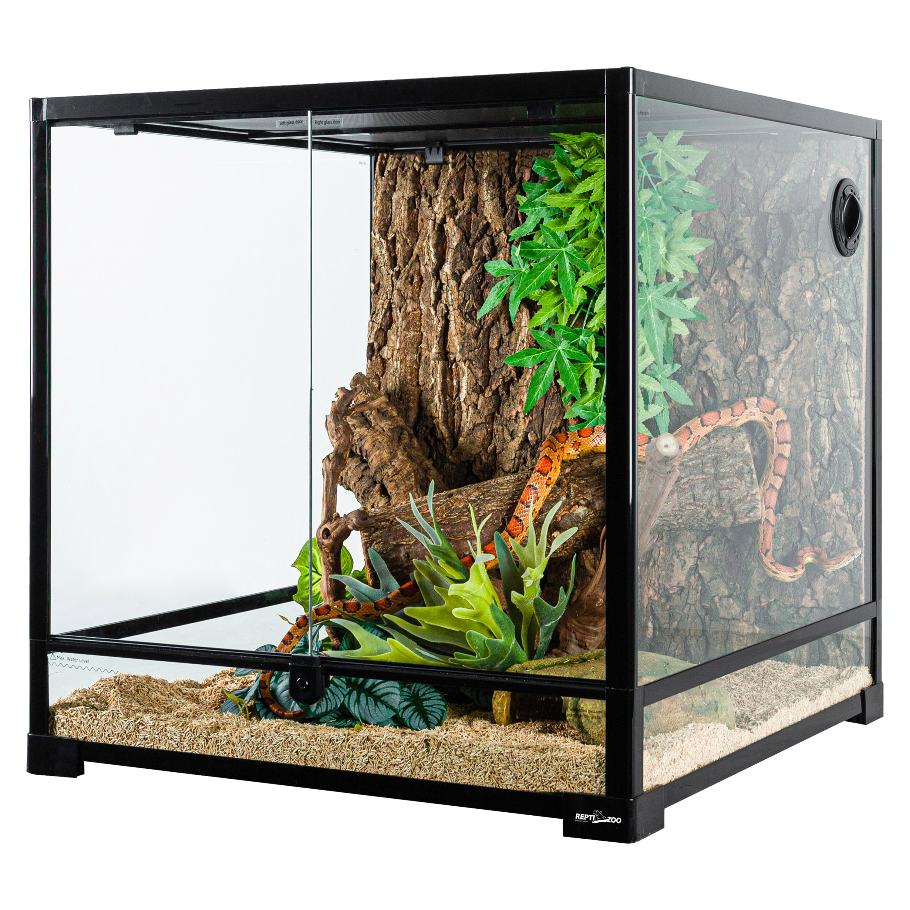 REPTI ZOO Full Tempered Glass Reptile Terrarium with Double Swing Doors 24  x 24 x 24 Inches 