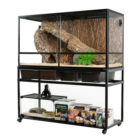 REPTIZOO 48 inch Terrarium Cabinet with Breeding Boxes, Stackable Breeding Rack with Rolling Wheels