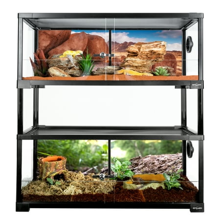 REPTIZOO Double Stacked Reptile Tank 36 Gallon, Reptile Terrarium 30" x 12" x 32", Black