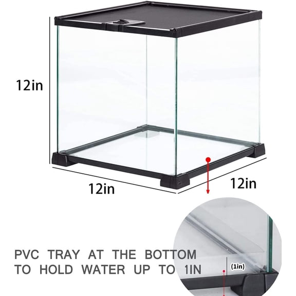 REPTIZOO Small Glass Tank 8 Gallon, Top Opening Terrarium 12" x 12" x 12" Leopard Gecko Tarantula Young Lizard Hermit Crab Frog Insects Breeding Tank