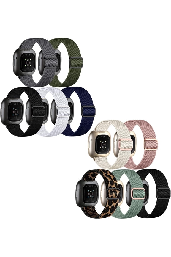 10 Pack for Fitbit Versa 3 Bands/Fitbit Versa 4 Band/Fitbit Sense Bands for Men Women, Adjustable Stretchy Solo Loop Elastic Nylon Sport Strap for SmartWatch Replacement