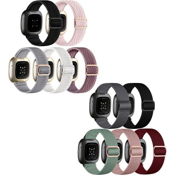 REQO 10 Pack for Fitbit Versa 3 Bands/Fitbit Versa 4 Band/Fitbit Sense Bands for Men Women, Adjustable Stretchy Solo Loop Elastic Nylon Sport Strap for SmartWatch Replacement