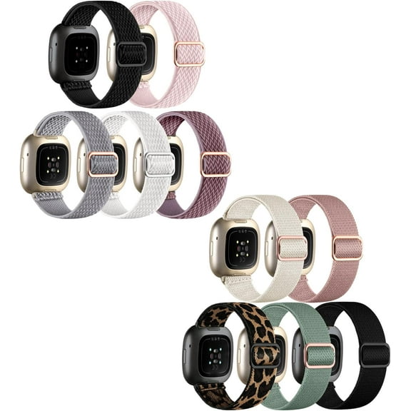 REQO 10 Pack for Fitbit Versa 3 Bands/Fitbit Versa 4 Band/Fitbit Sense Bands for Men Women, Adjustable Stretchy Solo Loop Elastic Nylon Sport Strap for SmartWatch Replacement