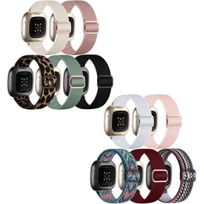 REQO 10 Pack for Fitbit Versa 3 Bands/Fitbit Versa 4 Band/Fitbit Sense Bands for Men Women, Adjustable Stretchy Solo Loop Elastic Nylon Sport Strap for SmartWatch Replacement