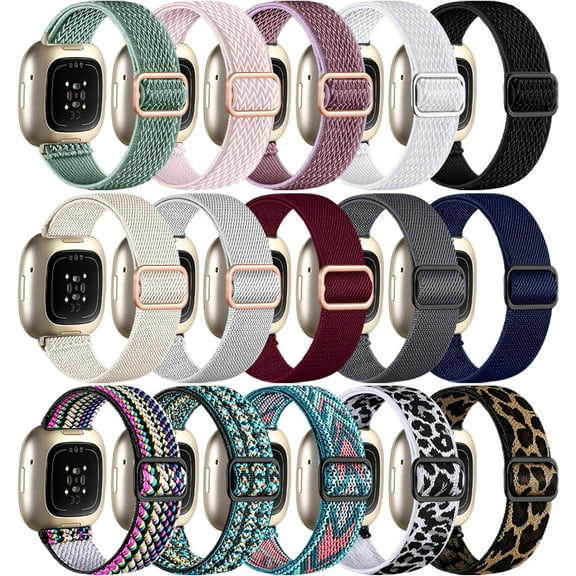 REQO 15 Pack Elastic Bands Compatible with Fitbit Sense & Versa Bands, Comfortable Nylon Solo Loop Replacement Strap for Women & Men