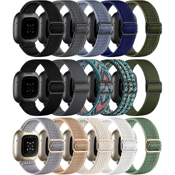 REQO 15 Pack Elastic Bands Compatible with Fitbit Sense & Versa Bands, Comfortable Nylon Solo Loop Replacement Strap for Women & Men