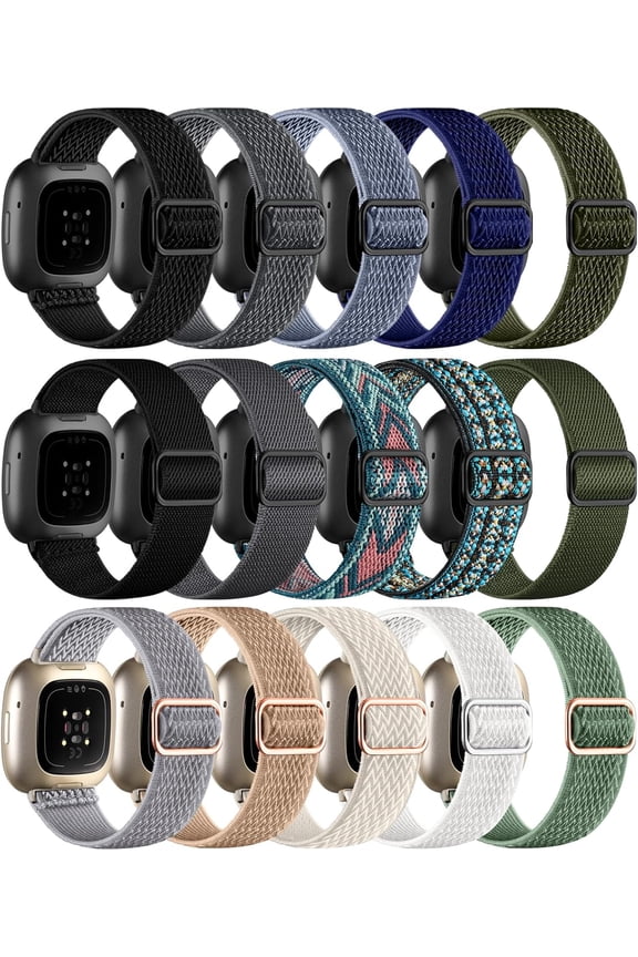 15 Pack Elastic Bands Compatible with Fitbit Sense & Versa Bands, Comfortable Nylon Solo Loop Replacement Strap for Women & Men
