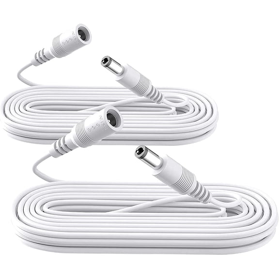 REQO 2 Pack 10ft/3 Meters Power Extension Cable, 12V DC 5.5mm*2.1mm Male to Female Power Adapter Cord for 12V CCTV Security Camera, LED Strip String Light, Router and More Devices (White)