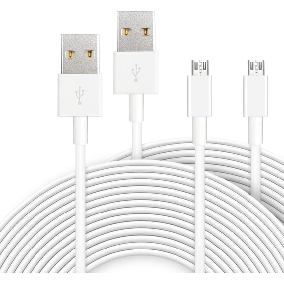 REQO 2 Pack 16.4ft 5M Power Extension Cable for Wyze Cam,YI Camera, Nest Cam, Blink, Netvue, Kasa Cam,USB to Micro USB Extension Charging and Data Sync Cord for Home Security Camera and More