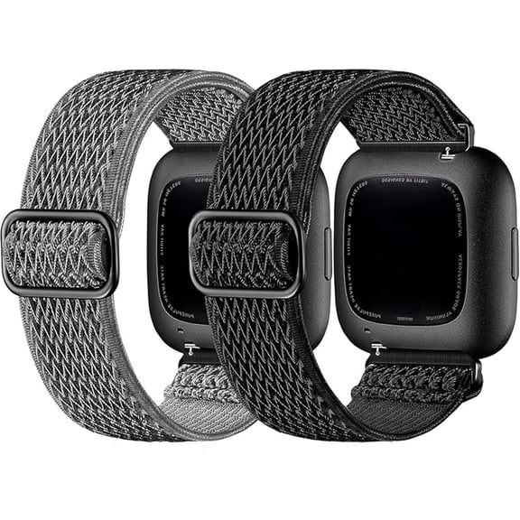 REQO 2 Pack Elastic Bands Compatible with Fitbit Versa 2 Band for Women Men, Soft Adjustable Nylon Breathable Replacement Band for Versa/Versa 2/Versa Lite/SE Smartwatch Loop Wristband