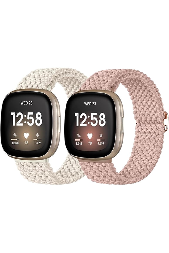 2 Pack Elastic Bands Compatible for Fitbit Versa 3 / Fitbit Versa 4 / Fitbit Sense/Sense 2, Classic Soft Breathable Adjustable Sport Smartwatch Replacement Wristband for Women Men