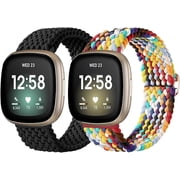 REQO 2 Pack Elastic Bands Compatible for Fitbit Versa 3 / Fitbit Versa 4 / Fitbit Sense/Sense 2, Classic Soft Breathable Adjustable Sport Smartwatch Replacement Wristband for Women Men