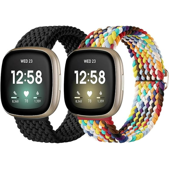 REQO 2 Pack Elastic Bands Compatible for Fitbit Versa 3 / Fitbit Versa 4 / Fitbit Sense/Sense 2, Classic Soft Breathable Adjustable Sport Smartwatch Replacement Wristband for Women Men