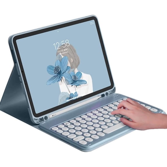 REQO 2022 New iPad Pro 12.9 inch Keyboard Case Cute Round Key Color Keyboard iPad 12.9 inch Pro 6th 5th 4th 3rd Generation Wireless Detachable BT Keyboard Cover with Pencil Holder (Blue)