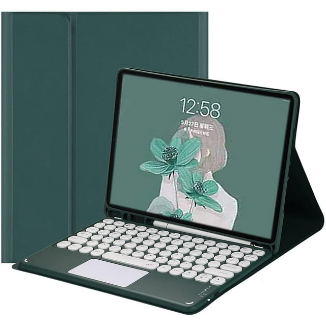 REQO 2022 iPad 10th Generation Keyboard Case with Touchpad Cute Round Key Color Keyboard iPad 10 10.9 inch Detachable Touch Keyboard Slim Smart Cover (DarkGreen)