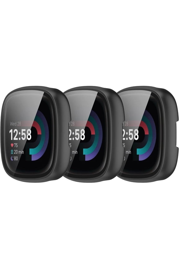 3 Pack All-Around Screen Protector Case for Fitbit Versa 4/Sense 2, Full PC Protective Cover Shell Case with Screen Protector Bumper for Fitbit Versa 4/Sense 2