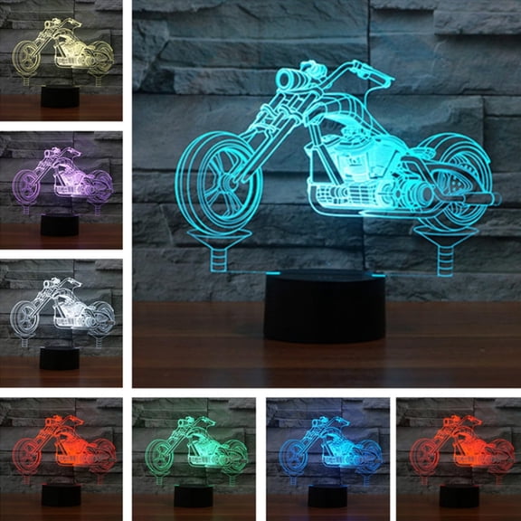 REQO 3D Motorcycle Night Light Touch Switch Decor Table Desk Optical Illusion Lamps 7 Color Changing Lights LED Table Lamp Xmas Home Love Birthday Children Kids Decor Toy Gift