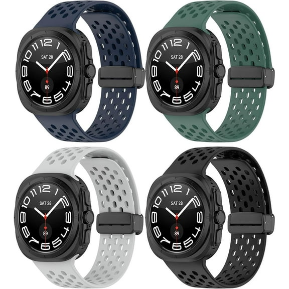 REQO 4 Pack Band Compatible with Samsung Galaxy Watch Ultra 47mm(Not for Ultra 49mm) Galaxy Watch Ultra Silicone Breathable Sport Wristbands Accessories