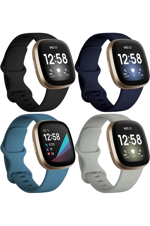 4 Pack Bands Compatible with Fitbit Versa 3 / Sense, Soft TPU Sport Strap Replacement Smartwatch Wristband for Women Men Colorfull Accessories