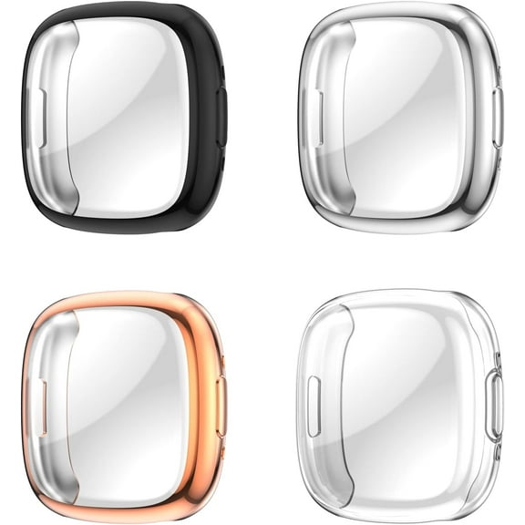 REQO 4-Pack Case Compatible for Fitbit Versa 4 All-Around Case Screen Protector TPU Plated Protective Cover Bumper Shell Waterproof Case for Fitbit Versa 4 Watch