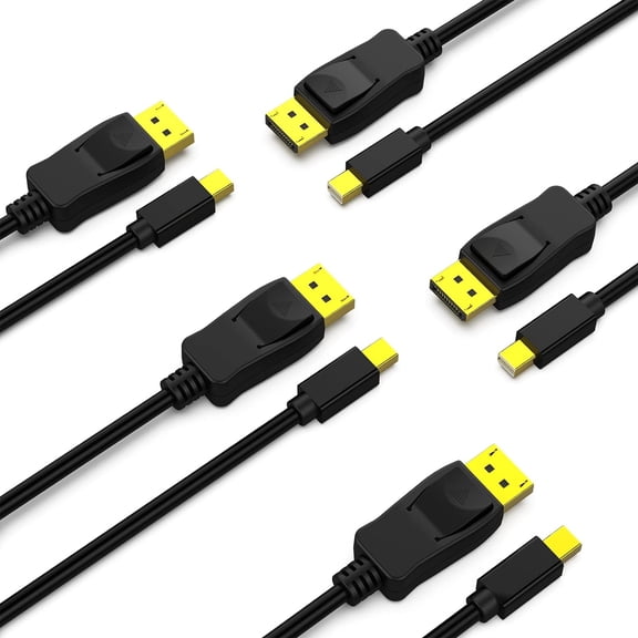 REQO 5 Pack Mini DisplayPort to DisplayPort 10 Feet Cable 4K@60Hz 2K@144Hz, Mini DP(Thunderbolt Compatible) to DP Cable (Male to Male) Gold-Plated Cord
