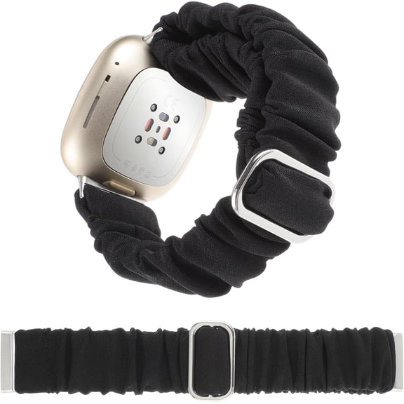 REQO Adjustable Scrunchies Bands Compatible with Fitbit Versa 3/Versa 4/Sense/Sense 2 Bands for Women,Stretchy Wristband Comfy Elastic Scrunchy Smart Watch Band Soft Cloth Fabric Strap