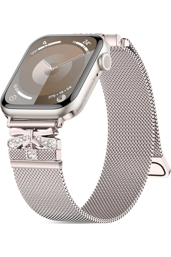 for Apple Watch Band SE Series 10 9 8 7 6 5 4 3 2 1 Ultra iWatch Bands 40mm 38mm 41mm 44mm 45mm 46mm 42mm 49mm, Diamond Jewelry Milanese Loop Stainless Steel Mesh Magnetic Strap for Women Men