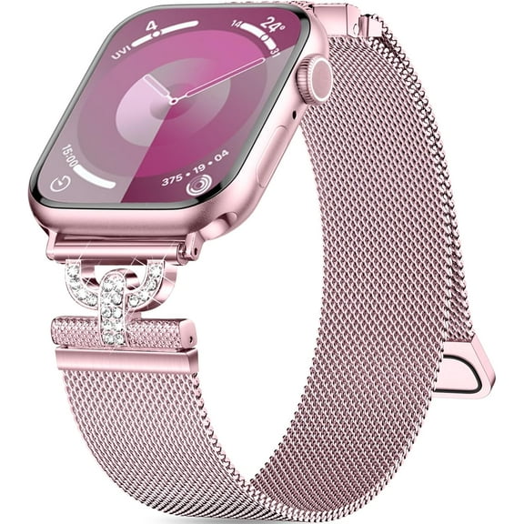 REQO for Apple Watch Band SE Series 10 9 8 7 6 5 4 3 2 1 Ultra iWatch Bands 40mm 38mm 41mm 44mm 45mm 46mm 42mm 49mm, Diamond Jewelry Milanese Loop Stainless Steel Mesh Magnetic Strap for Women Men