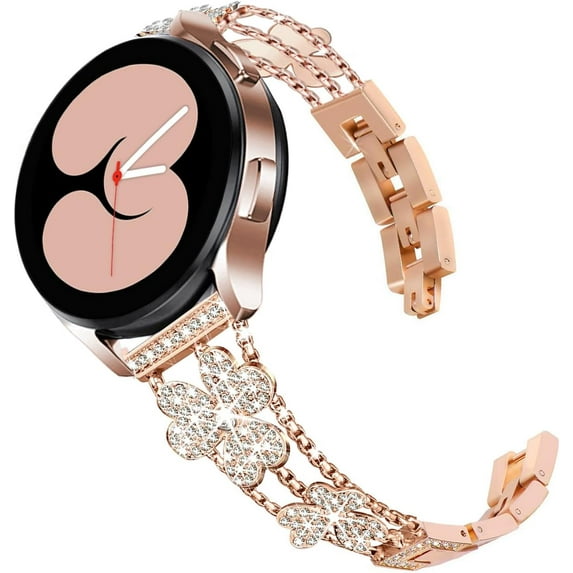 REQO Bands Compatible with Samsung Galaxy Watch 6/6 Classic / 5/5 Pro / 4/4 Classic / 3 41mm / Active 2, 20mm Bling Diamond Stainless Steel Metal Replacement Strap for Women Men