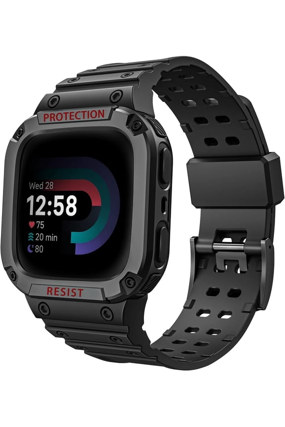 Bands with Case Compatible with Fitbit Versa 4/3/2/1/Versa Lite/Fitbit Sense 2/Sense, Protective Case Strap Rugged Sport Band Men